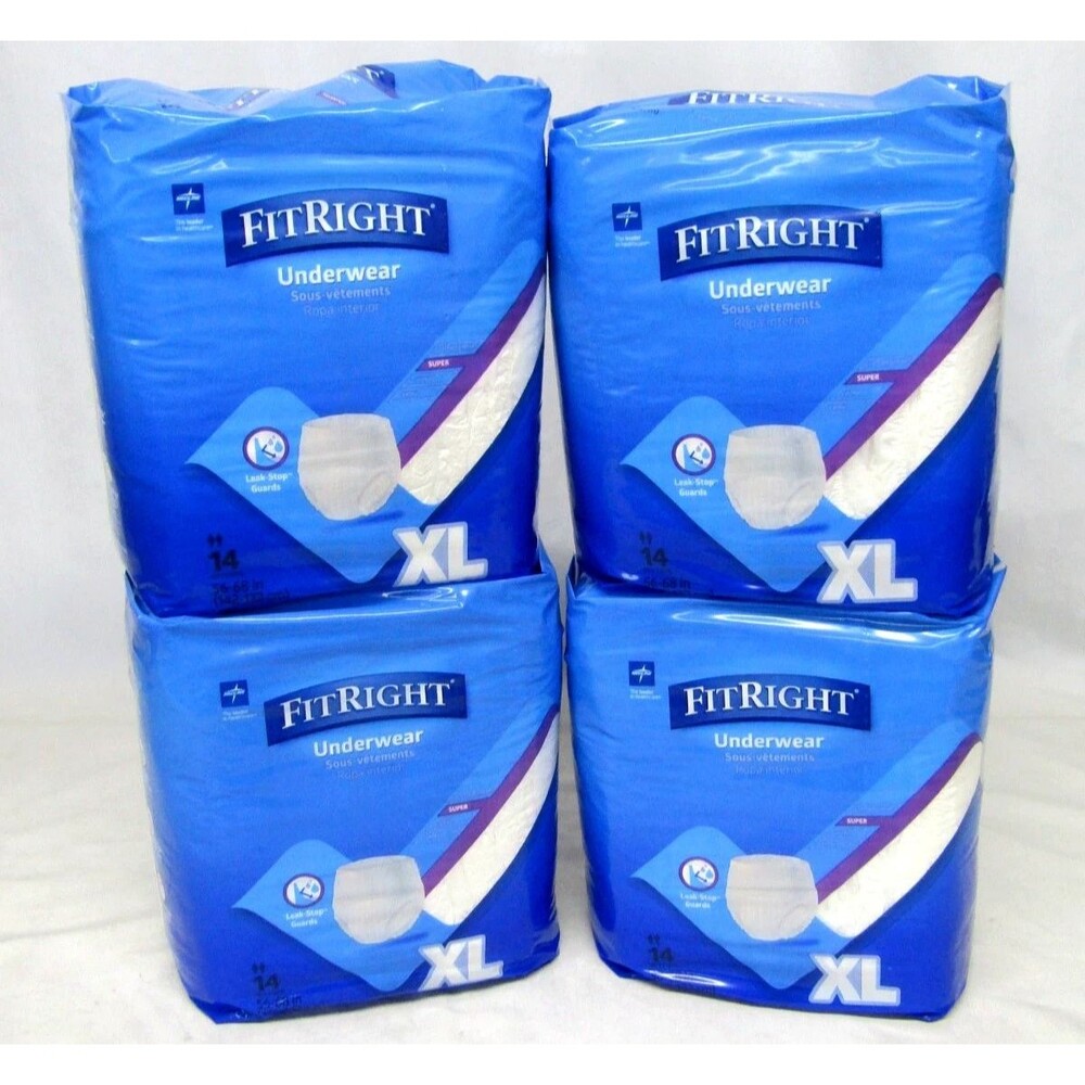 Pack of 4 Medline FitRight Adult Disposable Underwear XL Motion Flex 56 Ct